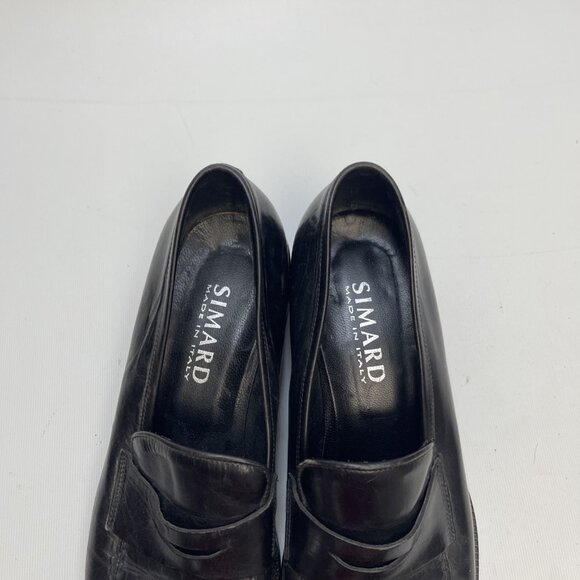 Simard Black Leather Penny Loafers Heels Women Sz 41 Made In Italy Preppy Casual - Picture 6 of 11